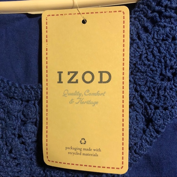 Izod Blue Shirt with crochet around neckline - Picture 5 of 7